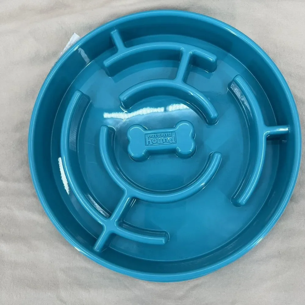 Outward Hound Fun Feeder Slow Bowl Dog Feeding Station Non-Slip 3 Cups Teal Blue